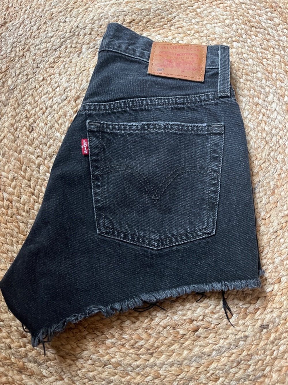 Levi's Premium 501 Black Denim Shorts with Frayed Hem